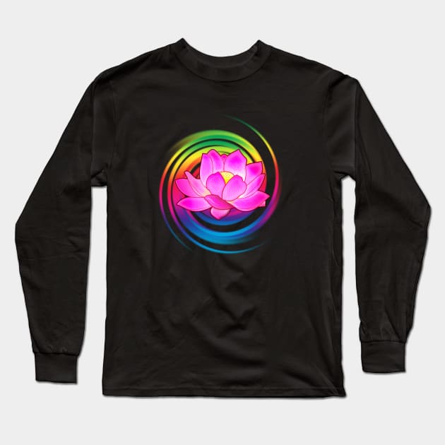 Lotus Flower with Rainbow Spiral Long Sleeve T-Shirt by PenguinCornerStore